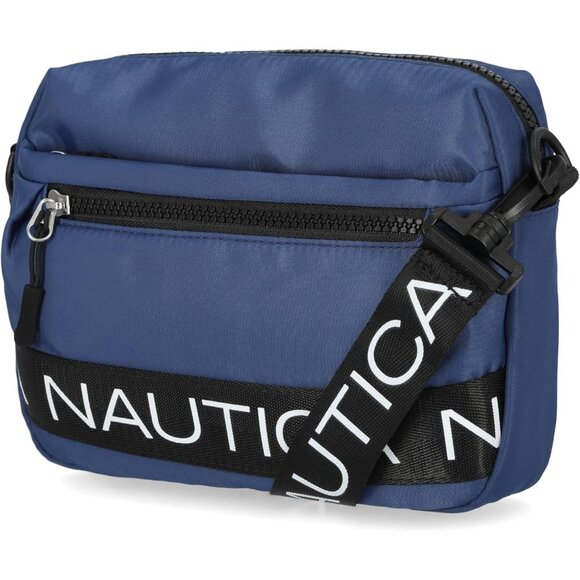 Women's Navy Blue Nylon Bean Crossbody Belt Bag Adjustable Shoulder Strap Zipper - Picture 2 of 5